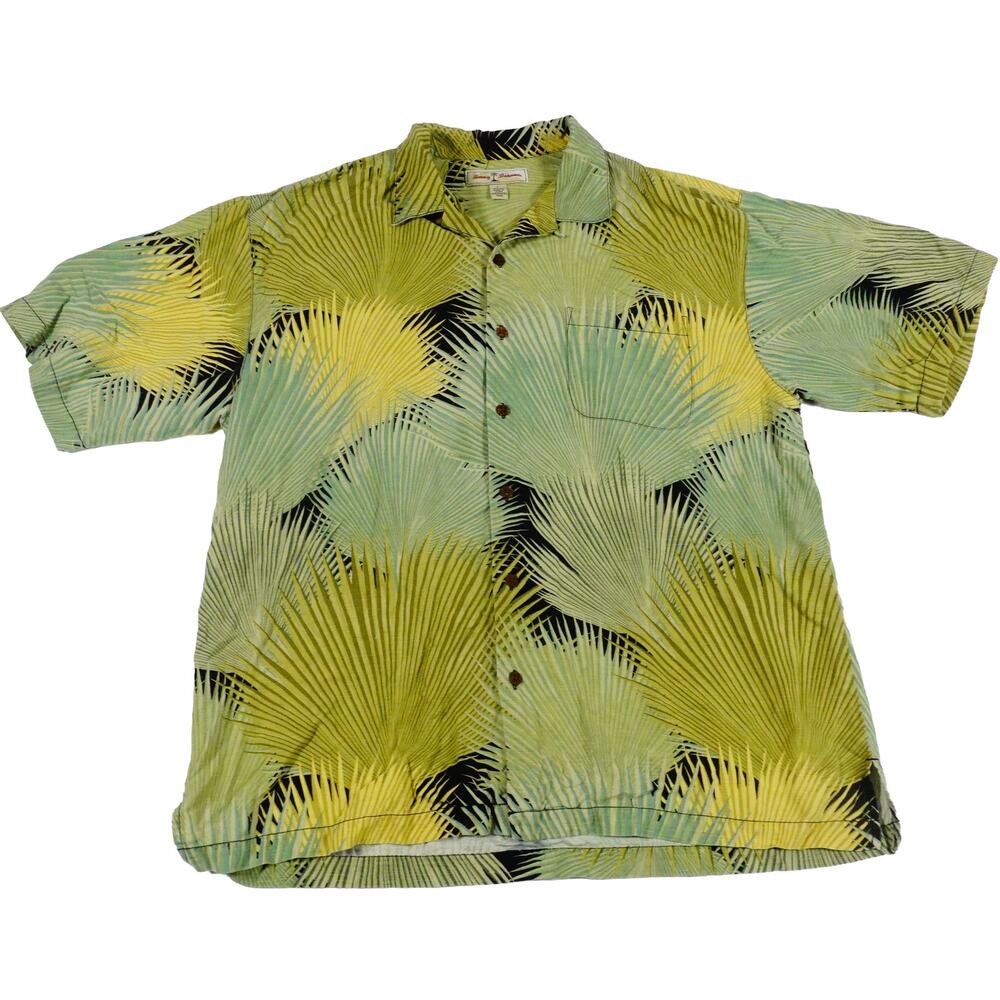 Tommy Bahama Silk Floral Leaf Hawaiian Button Up Camp Tropical Shirt Men's Large